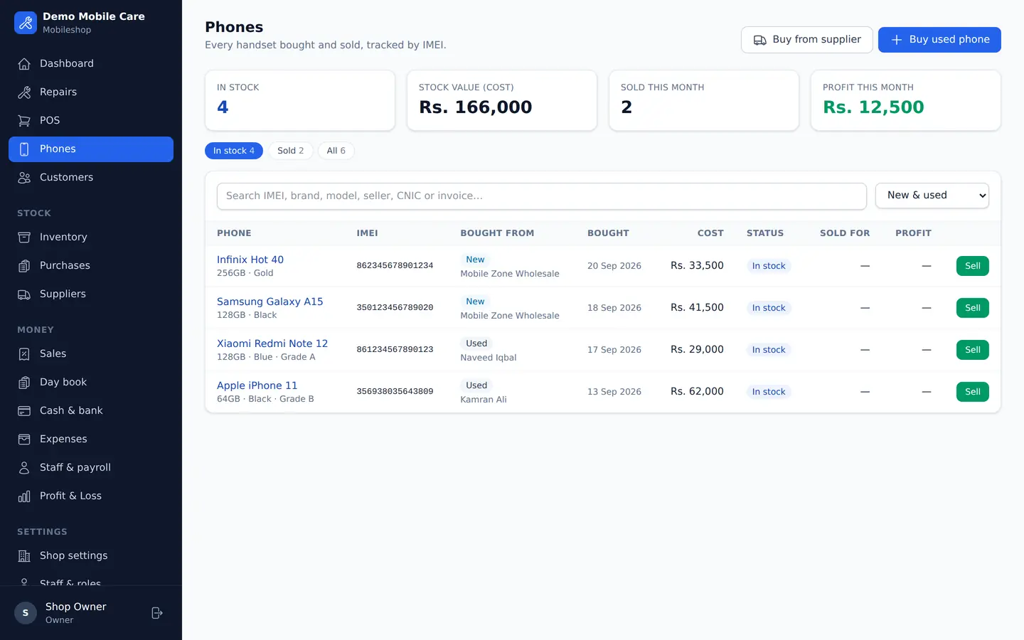 IMEI register — Mobwala